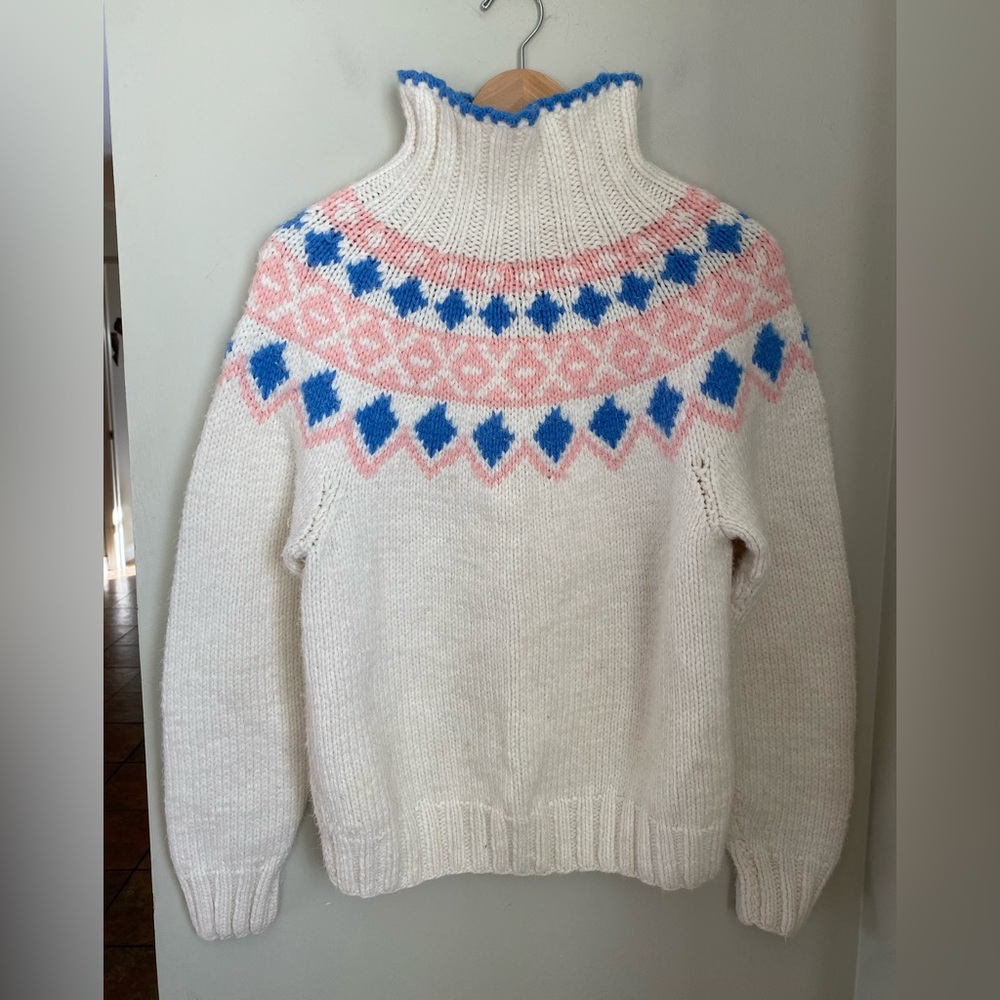 Vintage Hand-Knit Nordic Fair Isle Turtleneck Sweater Medium Cottagecore Boho - Picture 5 of 12
